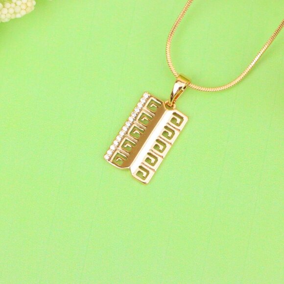 "Rose Gold Geometric Rectangle Pendant with Crystal Accent Strip, XPPT1482 - Picture 12 of 13